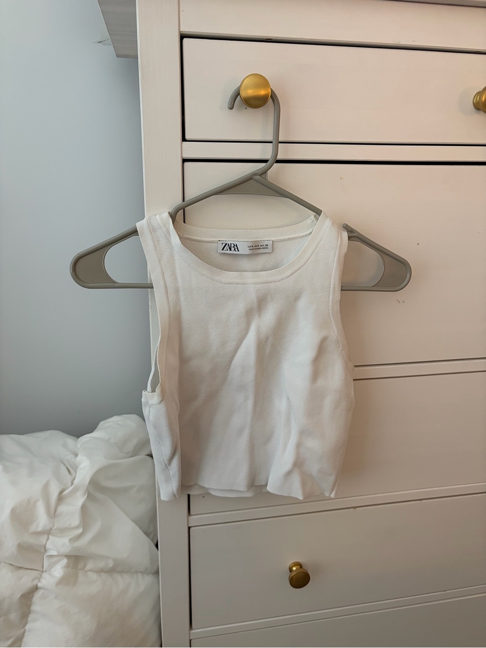 Zara White Ribbed Crop Tank